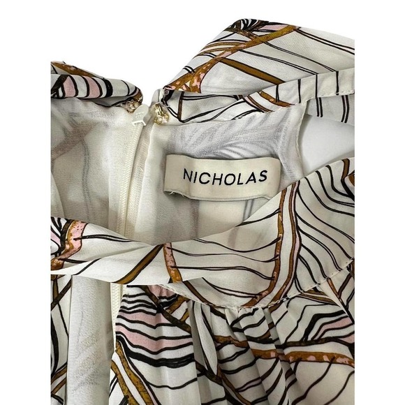 NICHOLAS Leaf Print Mini Dress in Cream and Brown - Picture 4 of 9